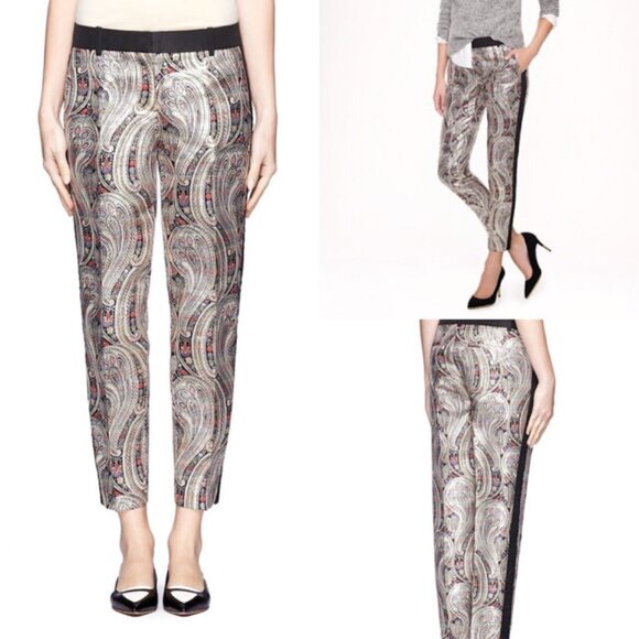 J. CREW | Metallic Cafe Capri Paisley Pants | Multi-Color Jacquard | Size 0 - Picture 1 of 9